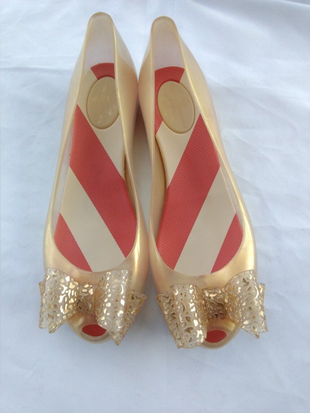 Vivienne Westwood Anglomania + Melissa Gold Peep-Toe Bow Flats size 8